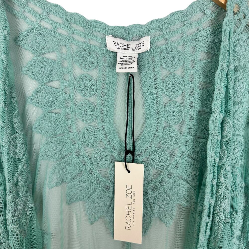 Rachel Zoe Embroidered Sheer Midi Kimono Turquoise One Size NWT Boho Festival - Picture 8 of 9
